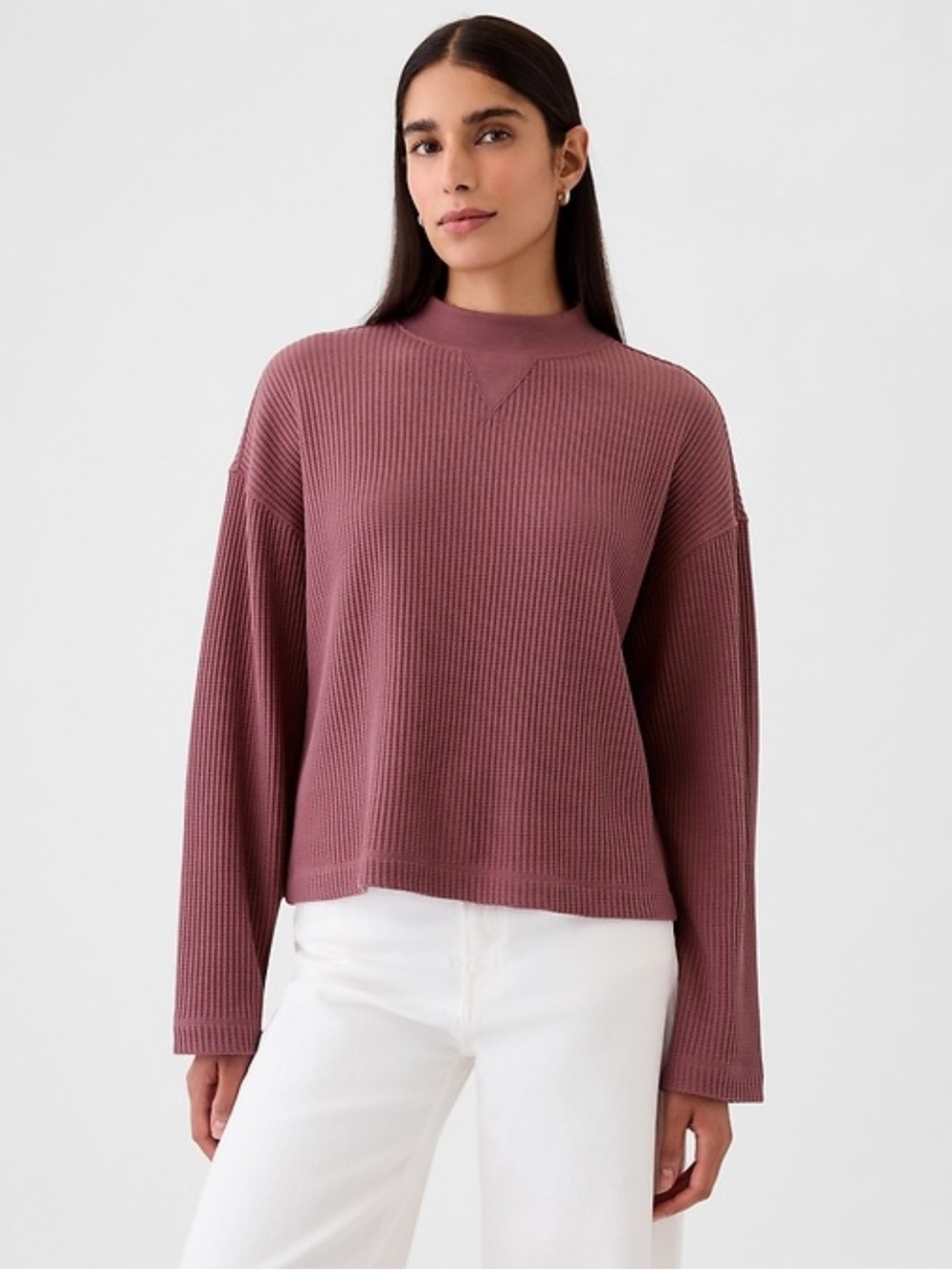 Gap Oversized Mockneck Waffle T-Shirt size medium in crushed berry.